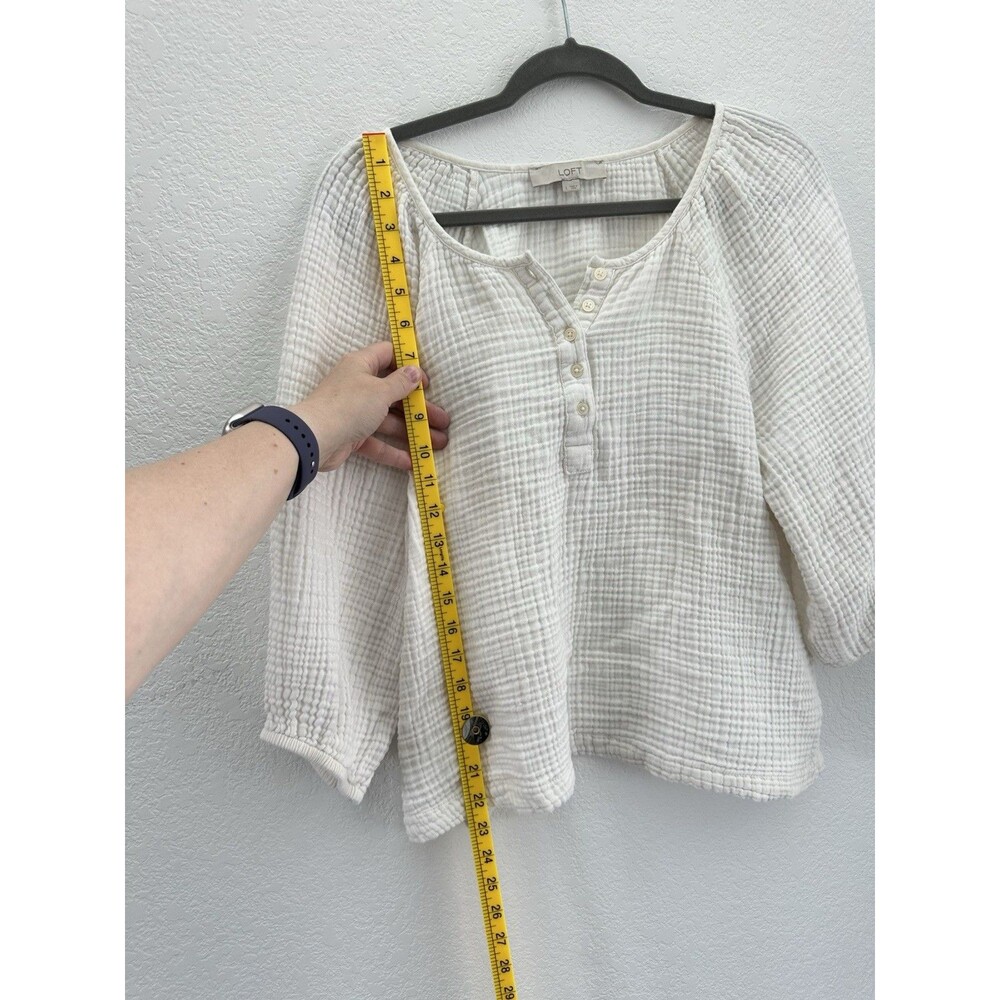 LOFT Cream Gauze Henley Blouse - Picture 7 of 10